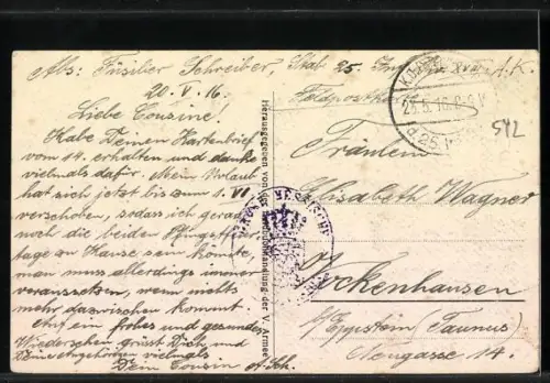 AK Longuyon, zwischen den Trümmern zerstörter Häuser