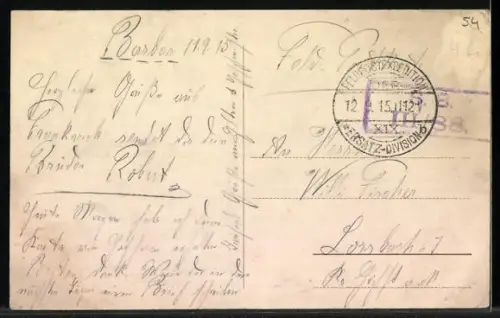 AK Domevre, Strasse mit zerstörten Häusern