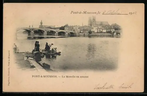 AK Pont-à-Mousson, La Moselle en amont