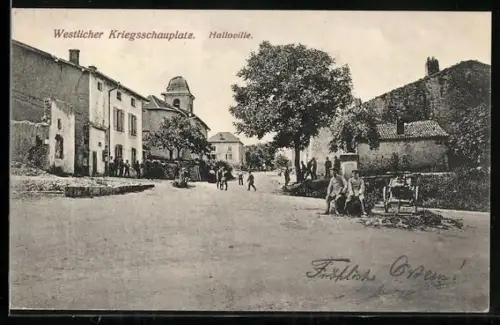 AK Hattonville, Platzansicht mit Soldaten, Leute, Westlicher Kriegsschauplatz