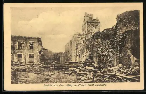 AK Saint Baussant, Panorama de la ville complètement détruite