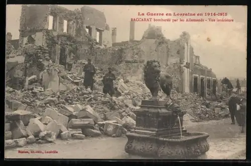 AK Baccarat, Bombardé par les Allemands, vue intérieure