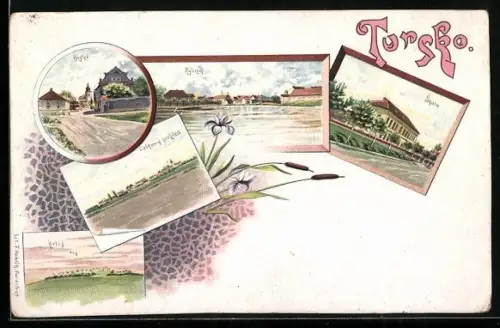 Lithographie Tursko, Kostel, Skola, Krlis