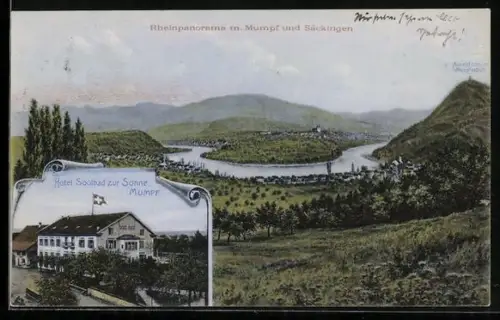 AK Mumpf, Hotel Soolbad zur Sonne, Rheinpanorama