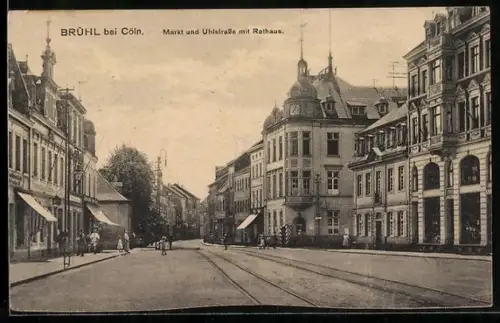 AK Brühl / Rheinland, Markt und Uhlstrasse mit Rathaus
