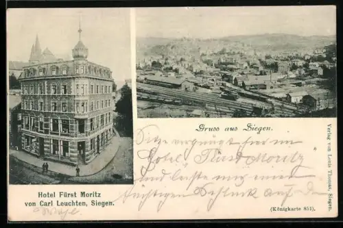 AK Siegen, Hotel Fürst Moritz v. Carl Leuchten, Ortsansicht