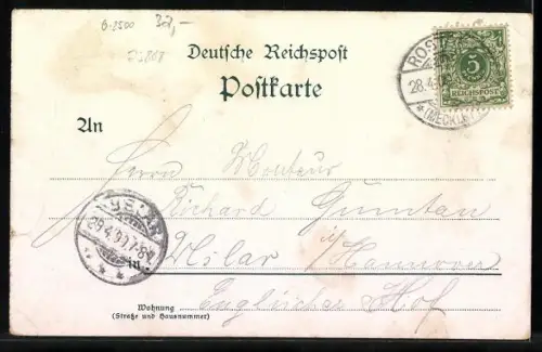 Lithographie Rostock, Teilansicht mit Dampfer, Kröpeliner Tor