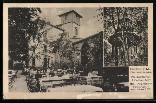 AK Frankfurt-Sachsenhausen, Gasthaus Goethe-Ruh, Blick auf die Terrasse