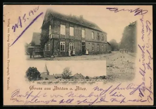 AK Ahlden a. Aller, Gasthof Th. Meyer, Ortsansicht