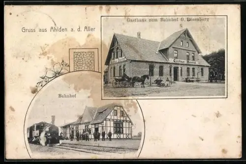 AK Ahlden a. d. Aller, Gasthaus zum Bahnhof v. G. Rösenberg, Bahnhof