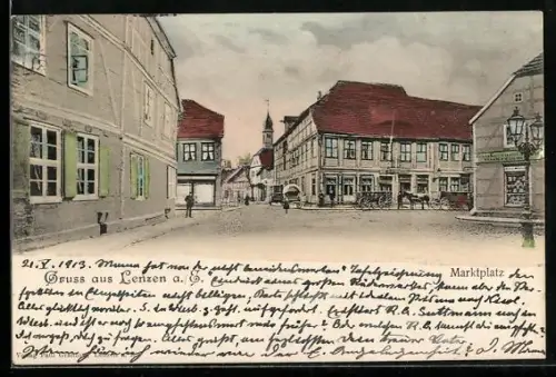 AK Lenzen / Elbe, Strassenpartie am Marktplatz