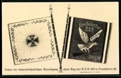 AK Frankfurt a/M, Fahne der kameradschaftl. Vereinigung ehem. Ang. des R.I.R. 223