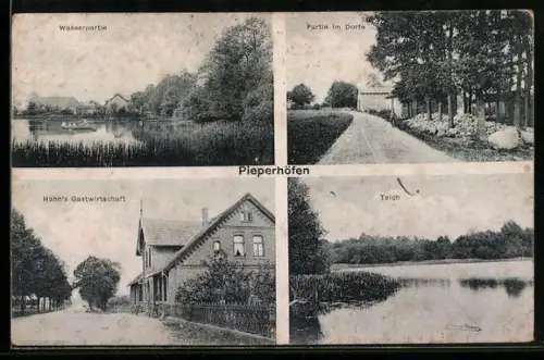 AK Pieperhöfen, Hahns Gastwirtschaft, Teich, Dorfpartie