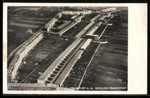 AK Frankfurt-Heidenheim, Siedlung Römerstadt aus der Luft, Bauhaus, Architektur
