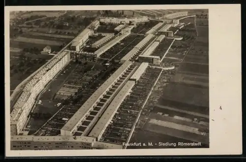 AK Frankfurt-Heddernheim, Fliegeraufnahme der Siedlung Römerstadt, Bauhaus