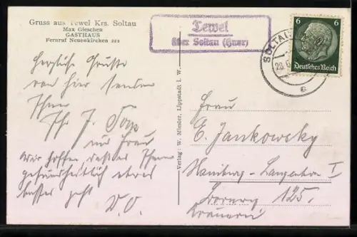 AK Tewel /Soltau, Gasthaus von Max Gieschen mit Auto, Ehrenmal, Badeanstalt