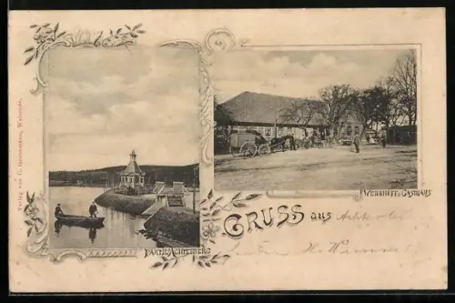AK Achterberg / Dorfmark, P. Wehrhoff`s Gasthaus, Partie mit Ruderboot