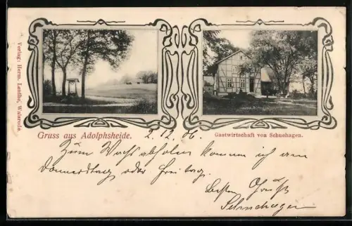 AK Adolphsheide, Gasthaus von Schnehagen, Brunnen am Feld