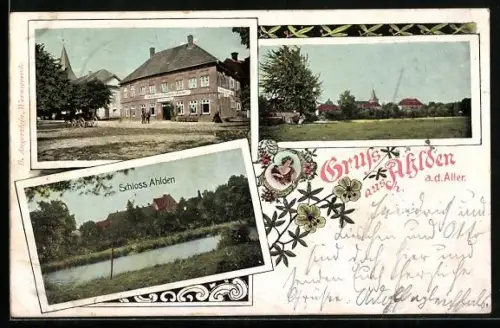AK Ahlden a. d. Aller, Gasthof v. August Asche, Schloss Ahlden