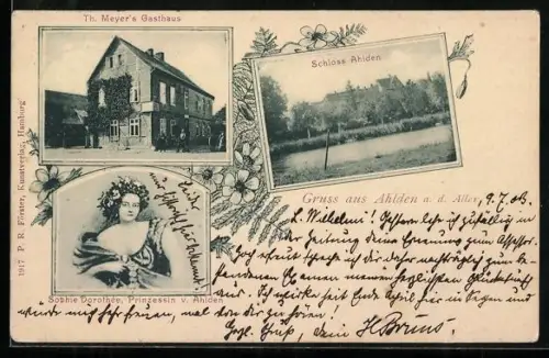 AK Ahlden, Schloss, Gasthaus Th. Meyer, Sophie Dorothée Prinzessin