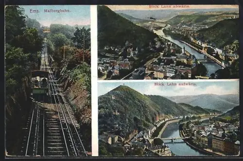 AK Ems, Malbergbahn, Blick Lahn abwärts und aufwärts