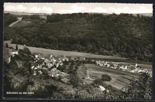 AK Geilnau /Lahn, Vogelschau auf den Ort und umgebender Wälder