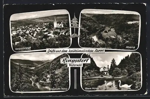 AK Rengsdorf /Westerwald, Gesamtansicht, Almblick, Elisabeth-Höhe und Obere Mühle