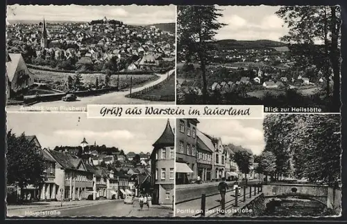 AK Warstein i. Sauerland, Ortspartien der Hauptstrasse, Blick zur Heilstätte und Ort vom Piusberg