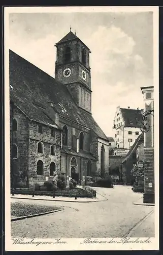 AK Wasserburg am Inn, Partie an der Pfarrkirche