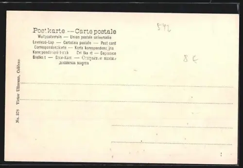 AK Lahnstein, Burg Lahneck, Flusspartie mit Frachtern