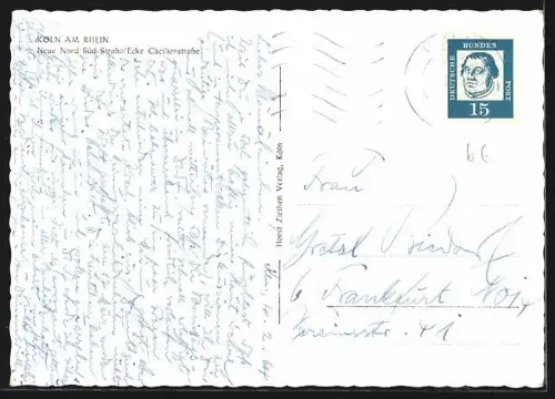 AK Köln a. Rh., Neue Nord-Süd-Strasse Ecke Cäcilienstrasse, Luftaufnahme