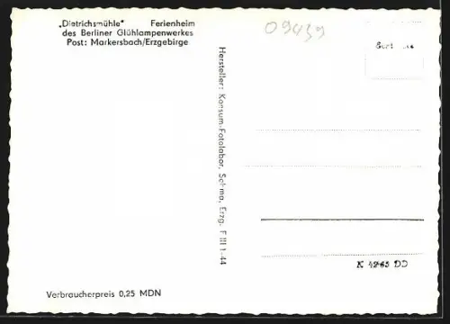 AK Markersbach /Erzgebirge, Ferienheim Dietrichsmühle des Berliner Glühlampenwerkes, Innenansicht TV- u. Radiozimmer