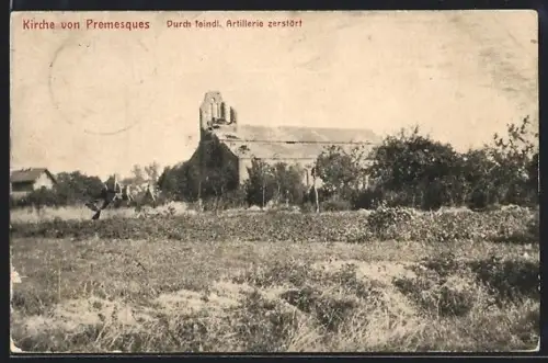 AK Premesques, Durch feindliche Artillerie zerstörte Kirche