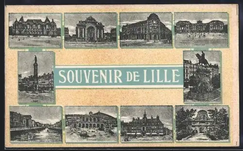 AK Lille, Bahnhof, Denkmal, Uferpartie
