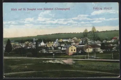 AK St. Souplet /Champagne, Blick auf den Ort vom Bahnhof aus
