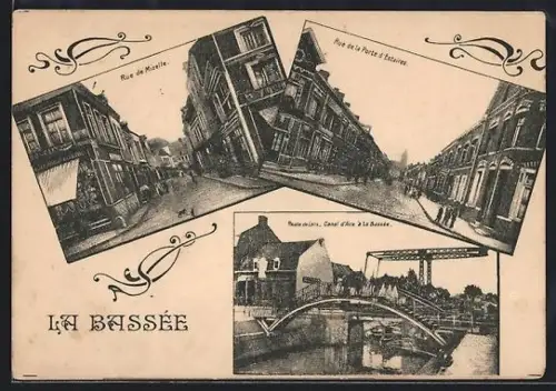 AK La Bassée, Rue de Mizelle, Rue de la Porte d`Estaires, Canal d`Aire à La Bassée