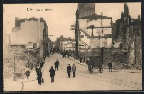 AK Lille, Rue de Bethune, zerstörte Häuser in der Strasse