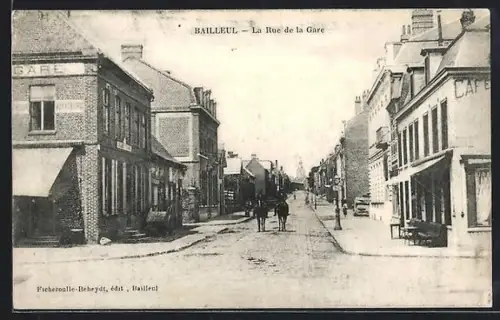 AK Bailleul, La Rue de la Gare, Strassenpartie