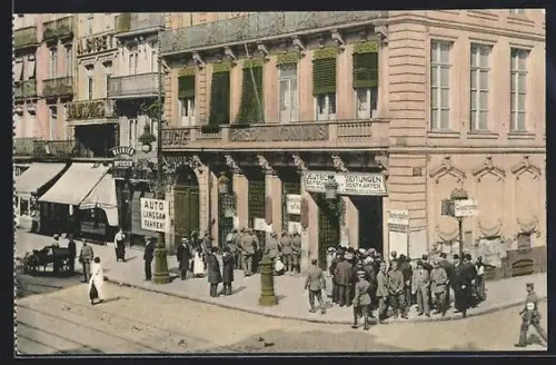 AK Lille, Rue Nationale, Handlung Deutsche Zeitungen