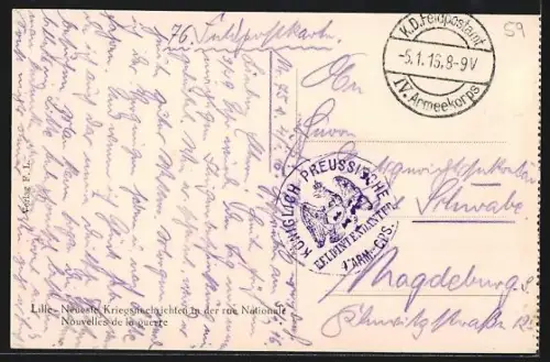 AK Lille, Rue Nationale, Handlung Deutsche Zeitungen