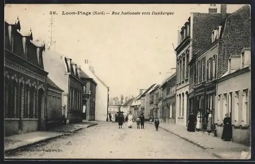 AK Loon-Plage, Rue Nationale vers. Dunkerque