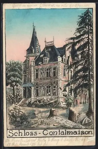 Künstler-AK Contalmaison, Blick zum Schloss