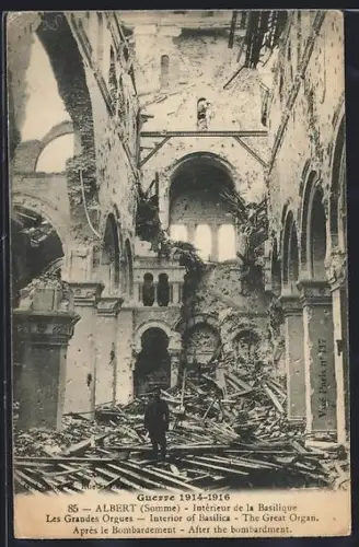 AK Albert /Somme, Guerre 1914-16, Intérieur de la Basilique, Les Grandes Orgues