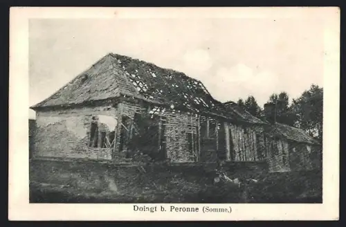 AK Doingt b. Peronne, Zerstörte Ortspartie