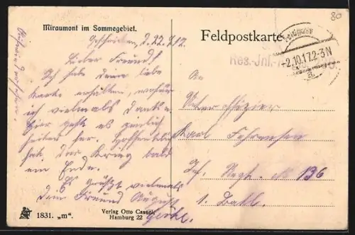 AK Miraumont /Somme, Zerstörte Ortspartie im Winter