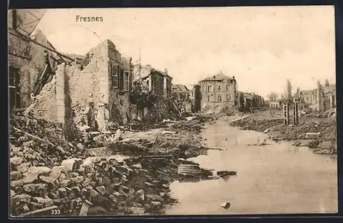 AK Fresnes, Partie im zerstörten Ort