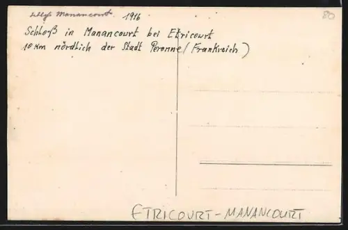 AK Etricourt-Manancourt, Schloss 1916