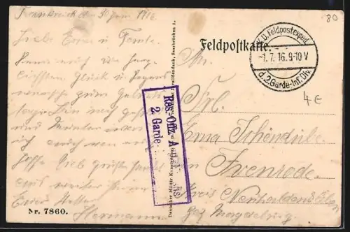 AK Champien, Hauptstrasse mit zerstörten Häusern