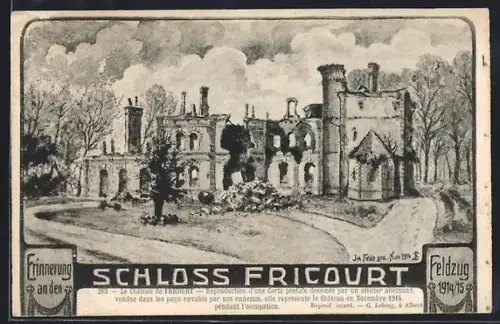 Künstler-AK Fricourt, Schlossruine, Feldzug 1914-15