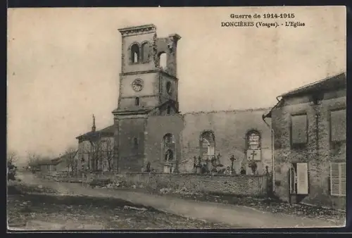 AK Doncières, L`Eglise, Guerre de 1914-1915